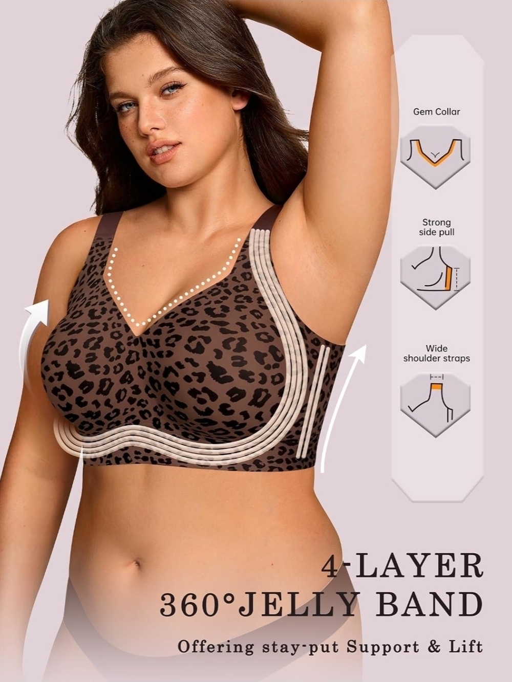 OEAK Womens Jelly Bras Wireless Deep V Bralette Comfy Push Up Tshirt Bras 3XL
